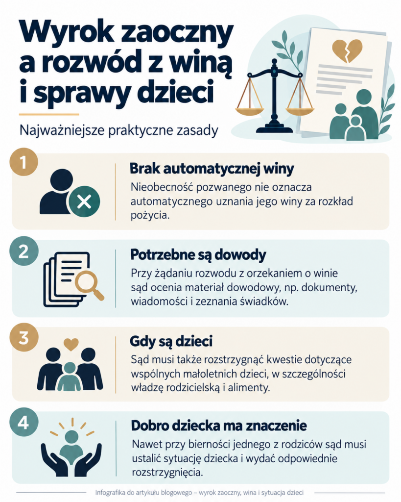Wyrok zaoczny a rozwód z orzekaniem o winie oraz rozstrzygnięcia dotyczące małoletnich dzieci